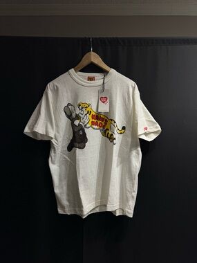 Human Made White Tee with Yellow & Black Tiger Graphic